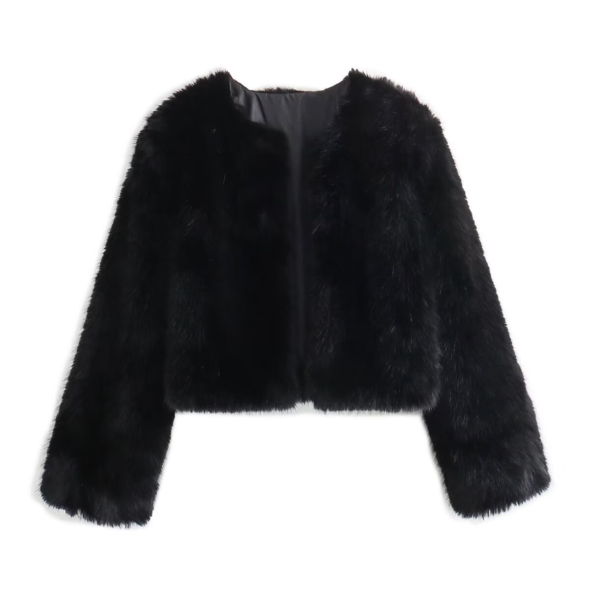 Soulmate Faux Fur Short Cardigan Coat – Casual & Bold - Black / L