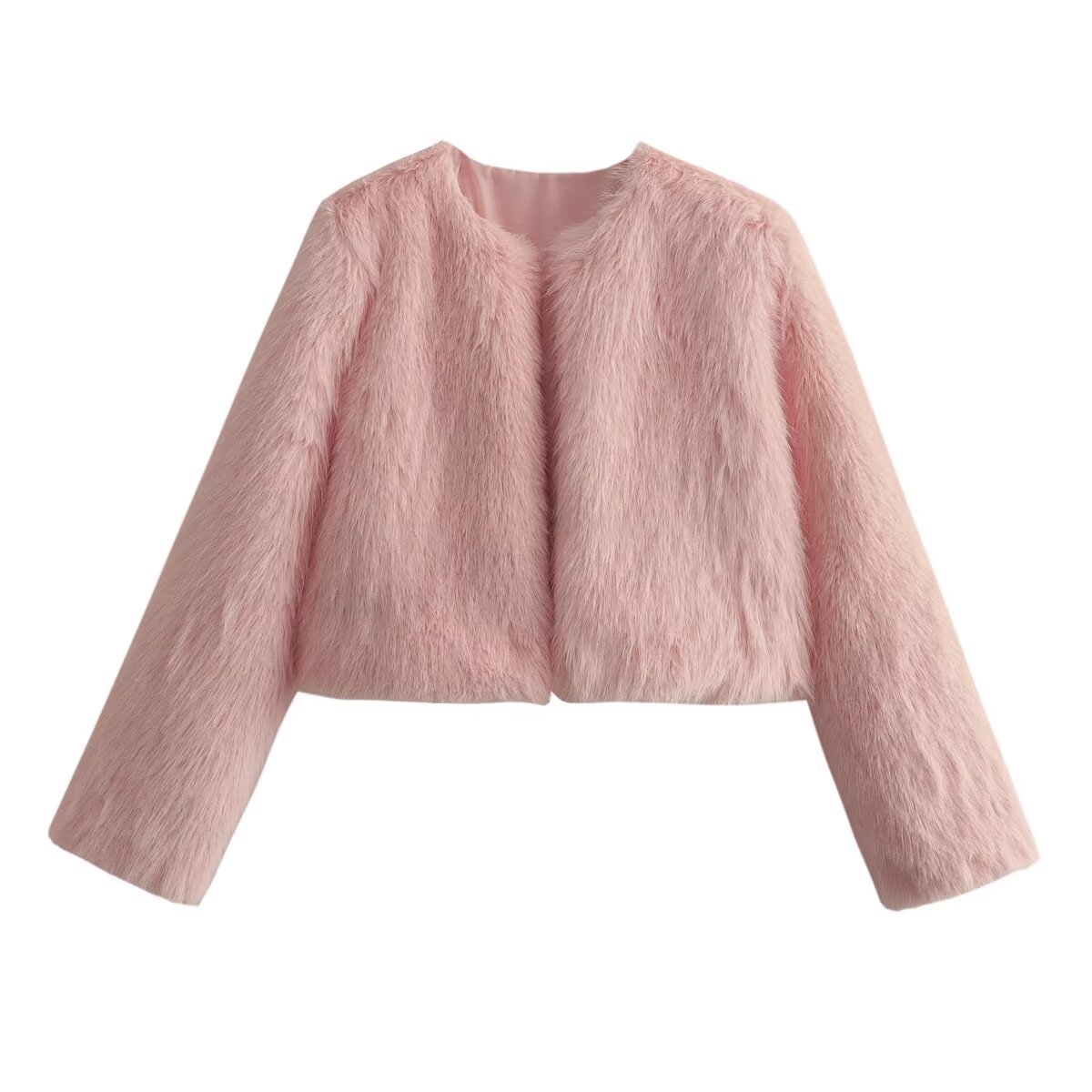 Soulmate Faux Fur Short Cardigan Coat – Casual & Bold - Pink / L