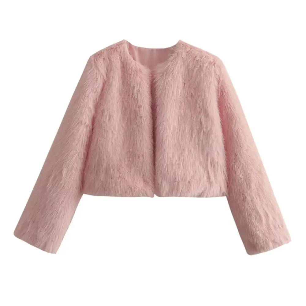 Soulmate Faux Fur Short Cardigan Coat – Casual & Bold - Pink / L