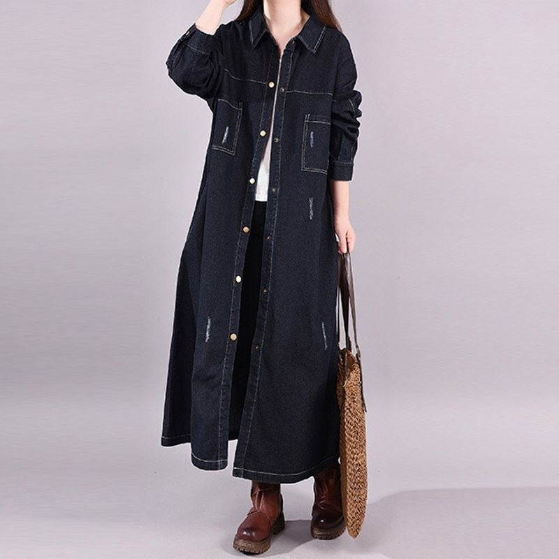 Soulmate Loose Denim Trench Coat - Retro Distressed Jacket for Lovers & Friends | same ANTHEM - Black / L
