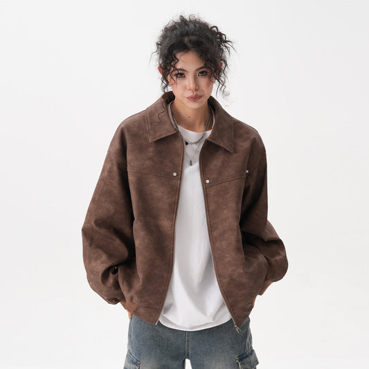 Soulmate Retro Brown Couple Coat - Loose Maillard Jacket for Lovers Friends & Twin Flames