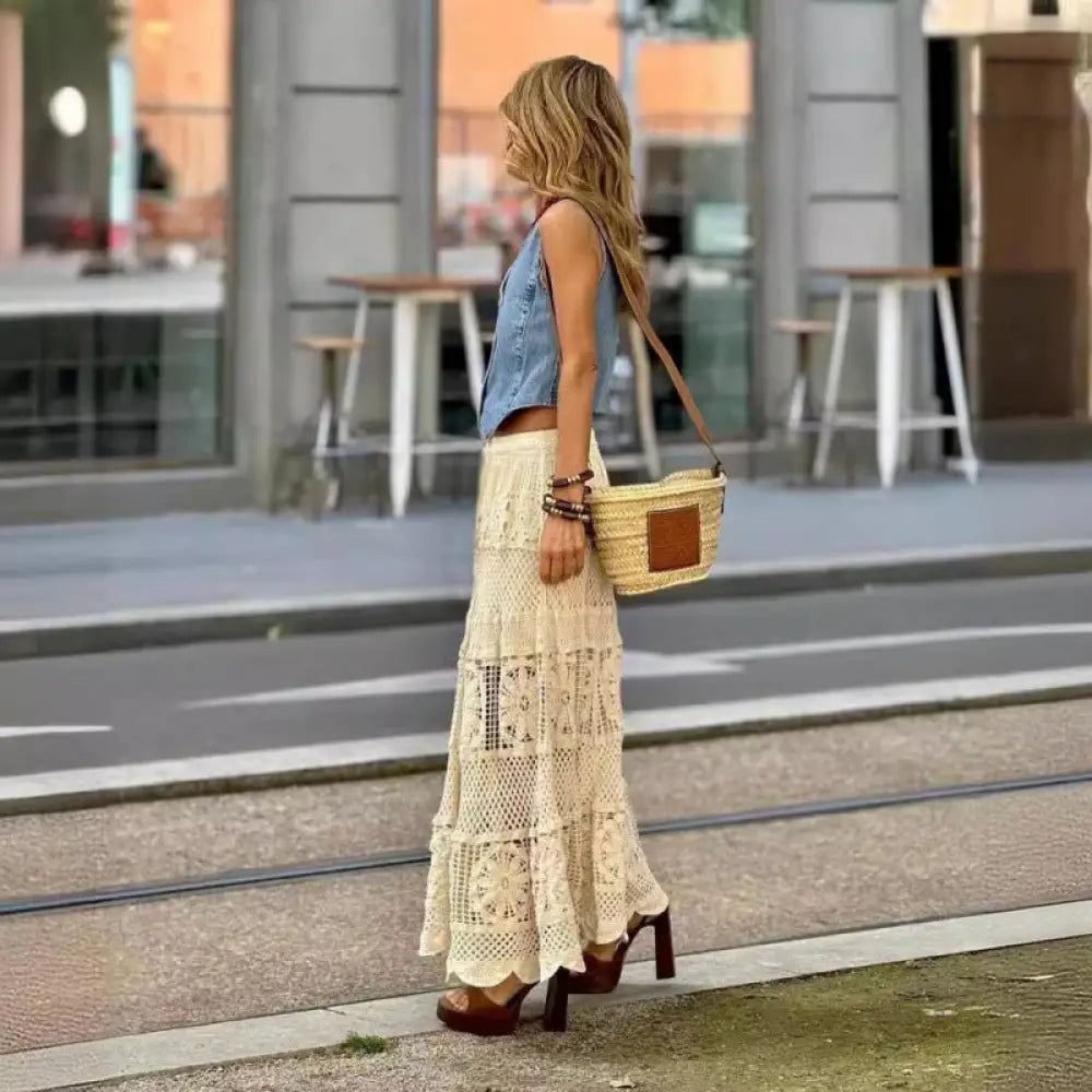 Soulmate Skirt - Romantic A-Line Crochet Lace Skirt for Lovers & Friends | Wear Your Story - Apricot / Free Size - Skirt