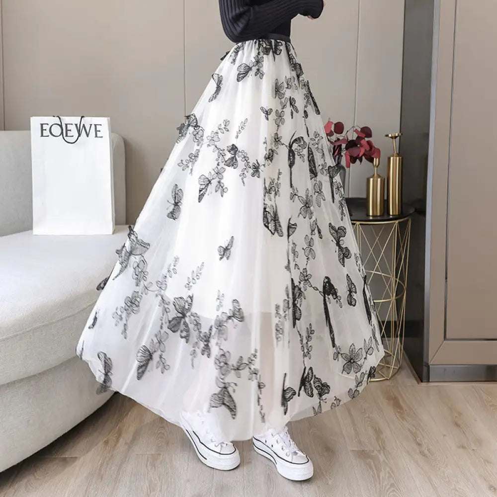 Soulmate Skirt - Romantic Embroidered Bow Lace Mesh Skirt for Lovers & Friends | Dreamy Midi Tutu Skirt - Skirt