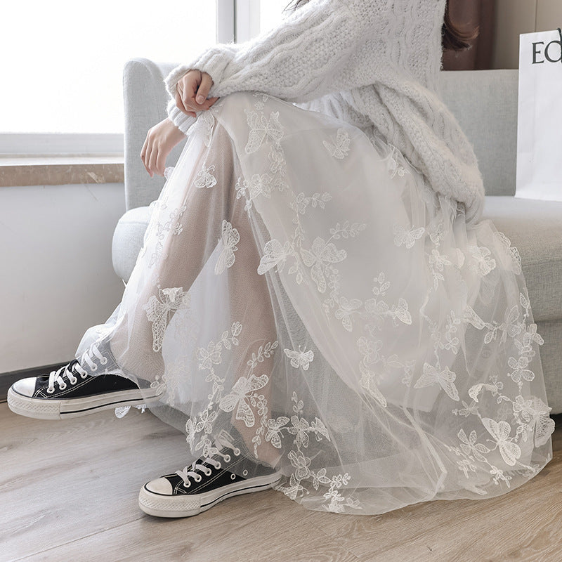 Soulmate Skirt - Romantic Embroidered Bow Lace Mesh Skirt for Lovers & Friends | Dreamy Midi Tutu Skirt - Skirt