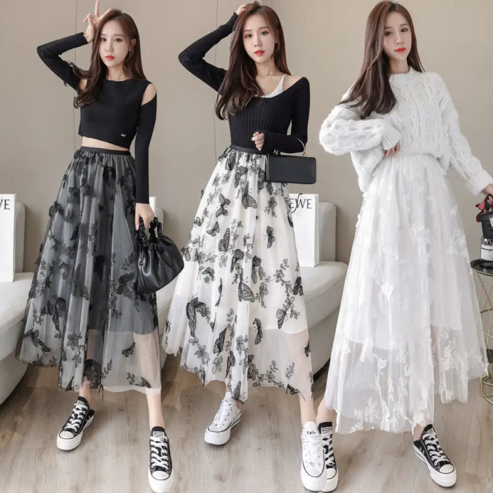 Soulmate Skirt - Romantic Embroidered Bow Lace Mesh Skirt for Lovers & Friends | Dreamy Midi Tutu Skirt - Skirt