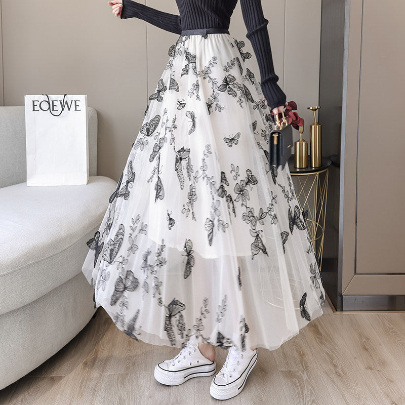 Soulmate Skirt - Romantic Embroidered Bow Lace Mesh Skirt for Lovers & Friends | Dreamy Midi Tutu Skirt - Apricot / 2XL