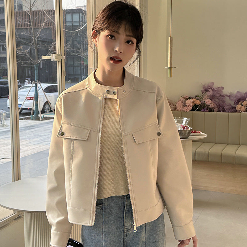 Soulmate Slimming Leather Coat – Spring & Autumn Casual - Apricot / L