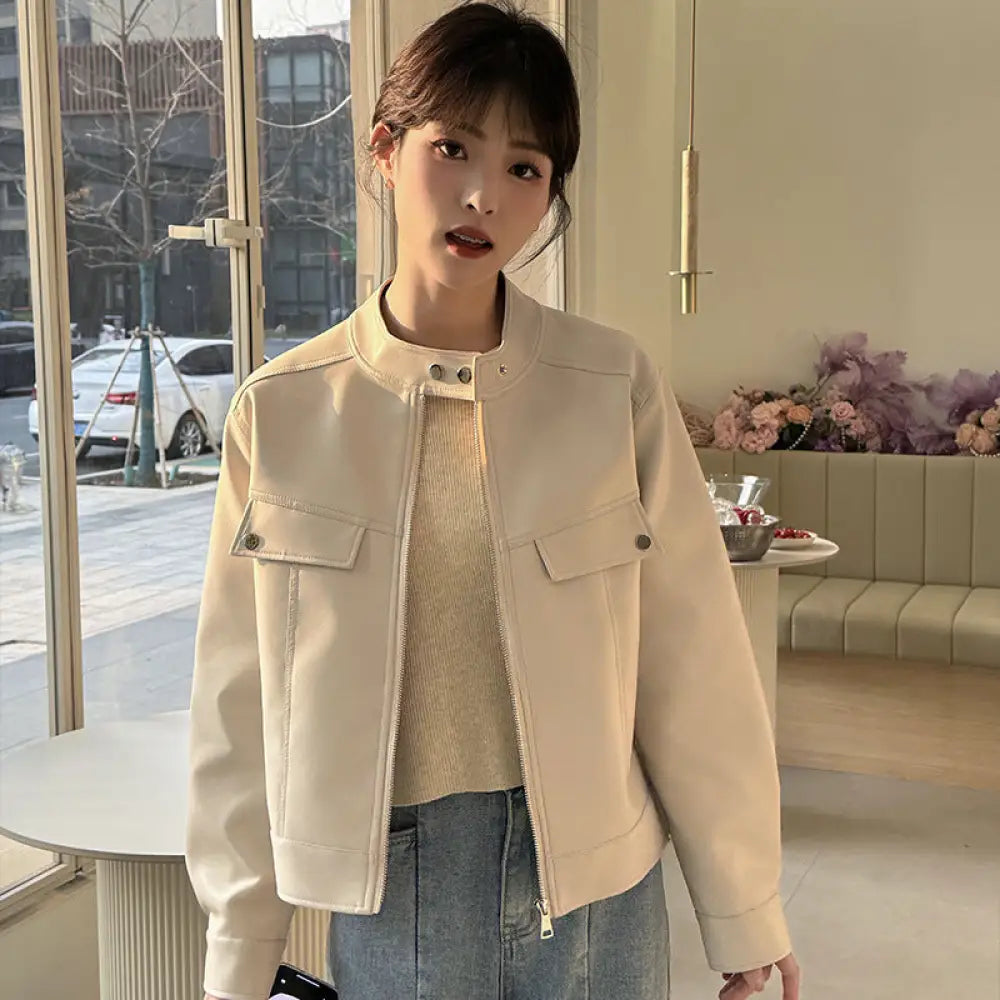 Soulmate Slimming Leather Coat – Spring & Autumn Casual - Apricot / L