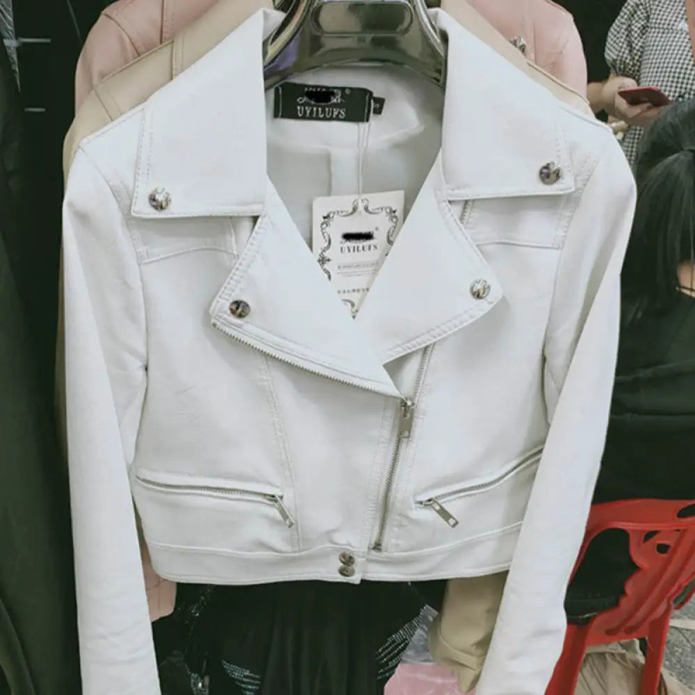 Soulmate Synthetic Leather Jacket - Korean Style Short Slim Motorcycle Jacket for Lovers Friends & Twin Flames