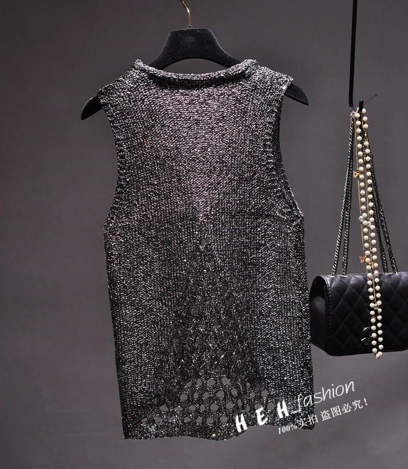 Sparkling Sequins Silk Sleeveless Top – dreamy chic streetwear | same ANTHEM.