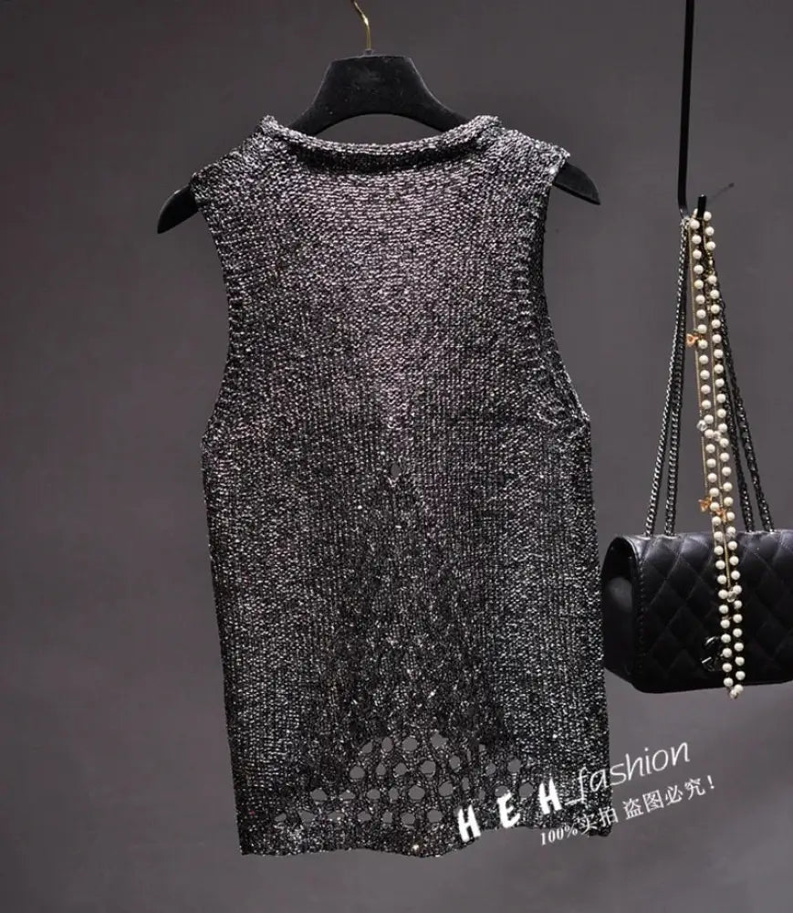 Sparkling Sequins Silk Sleeveless Top – dreamy chic streetwear | same ANTHEM.