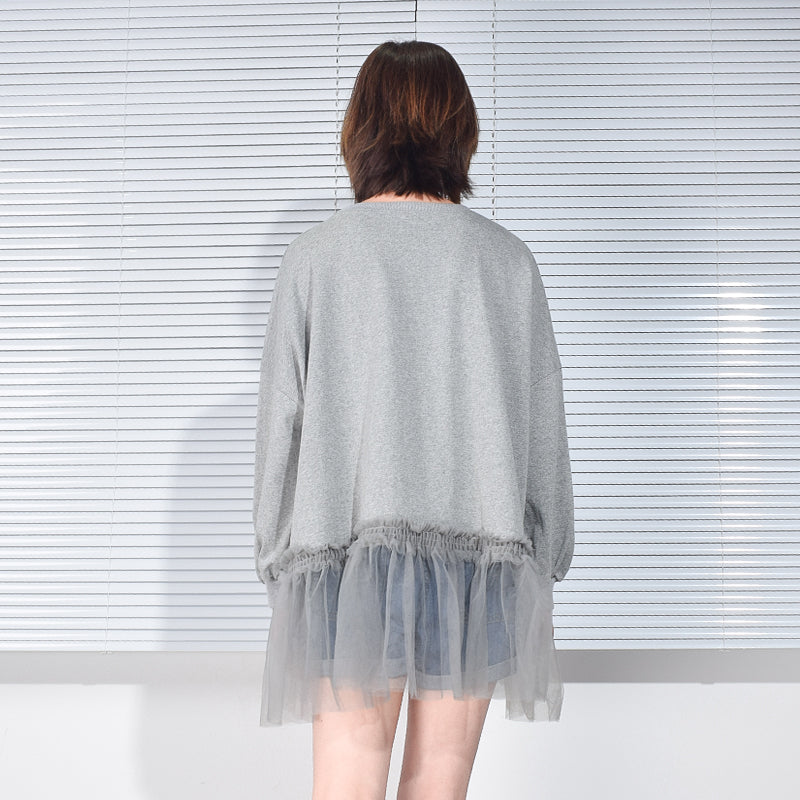 Splice Mesh Pleated Sweatshirt Diamond Set – Cute Chic Streetwear | same ANTHEM - Grey / One Size