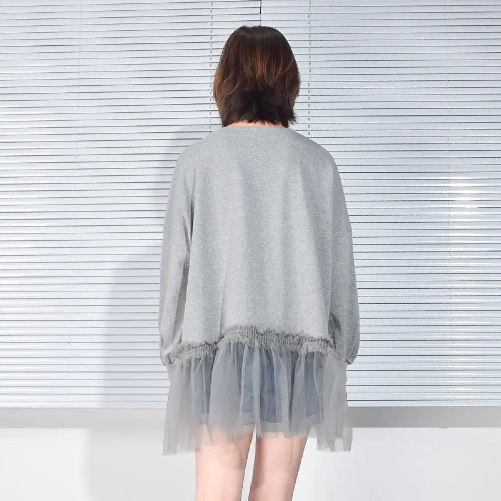 Splice Mesh Pleated Sweatshirt Diamond Set – Cute Chic Streetwear | same ANTHEM - Grey / One Size