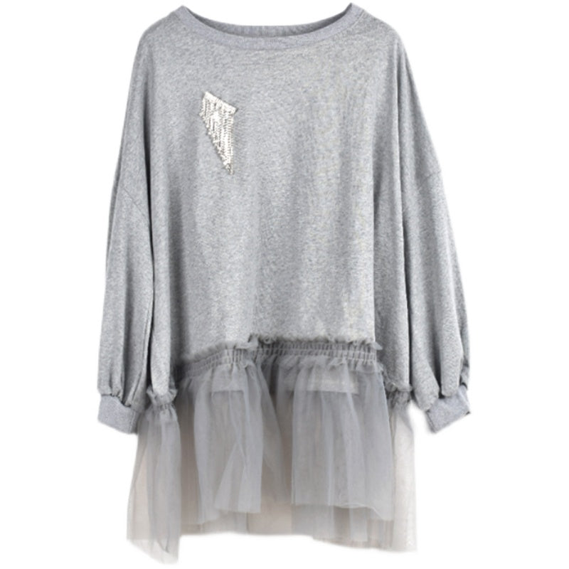 Splice Mesh Pleated Sweatshirt Diamond Set – Cute Chic Streetwear | same ANTHEM - Grey / One Size
