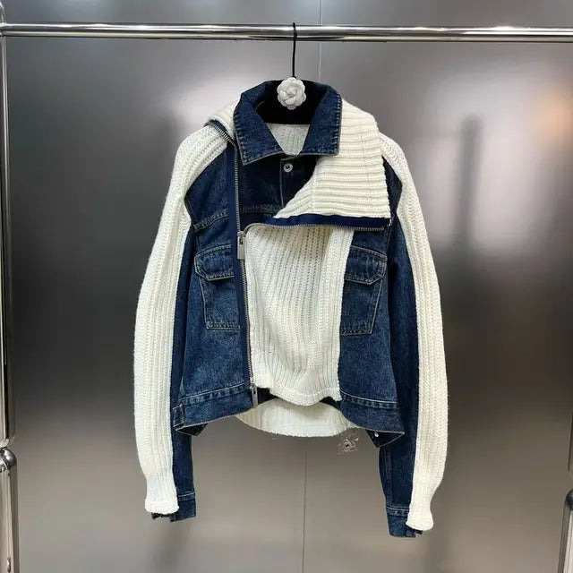 Spliced Denim Knit Cardigan Coat – same ANTHEM | Soulmate Streetwear - Figure Color / S
