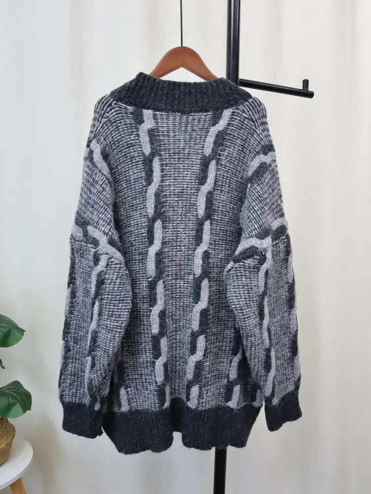 Spliced Pocket Denim Knitted Cardigan | Casual Loose Vintage Cardigan | same ANTHEM