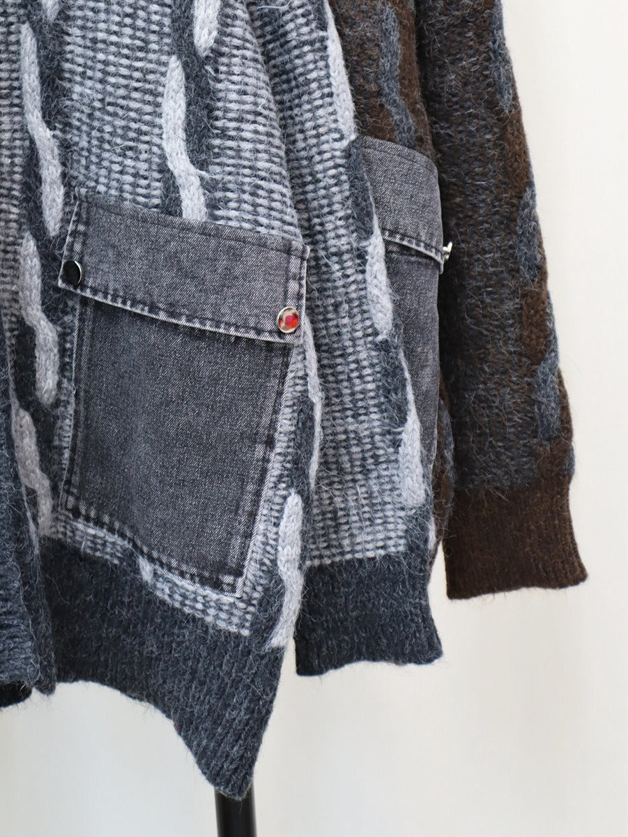Spliced Pocket Denim Knitted Cardigan | Casual Loose Vintage Cardigan | same ANTHEM