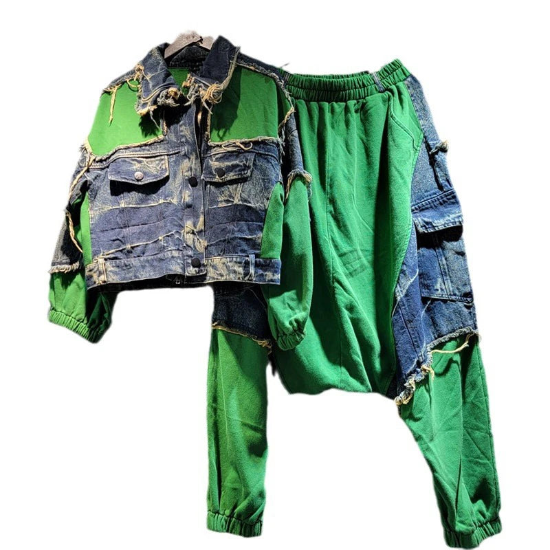 Spliced Vintage Jacket & High Waist Pants Set | same ANTHEM