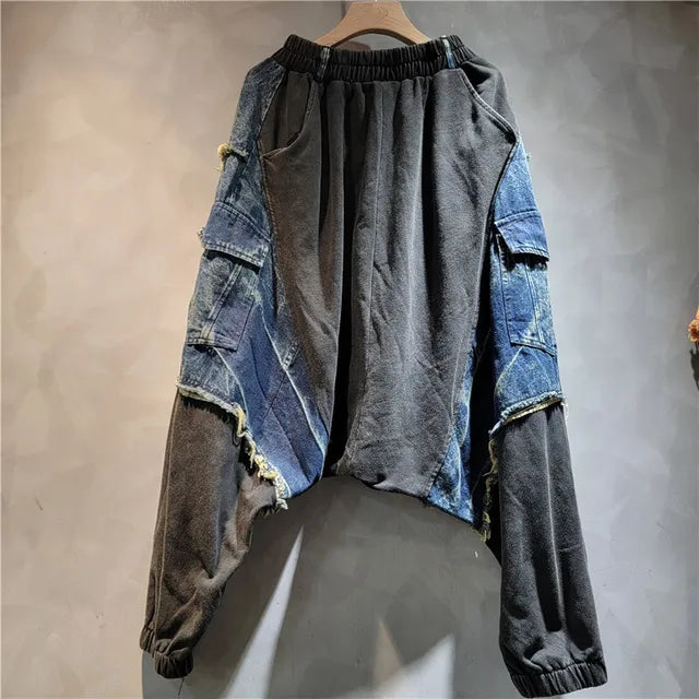 Spliced Vintage Jacket & High Waist Pants Set | same ANTHEM - grey pant / M