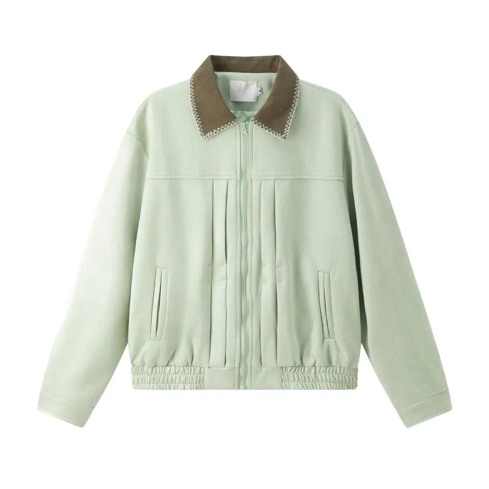 Splicing Collar Suede Jacket Women – Soulmate Streetwear | same ANTHEM. - Green / M