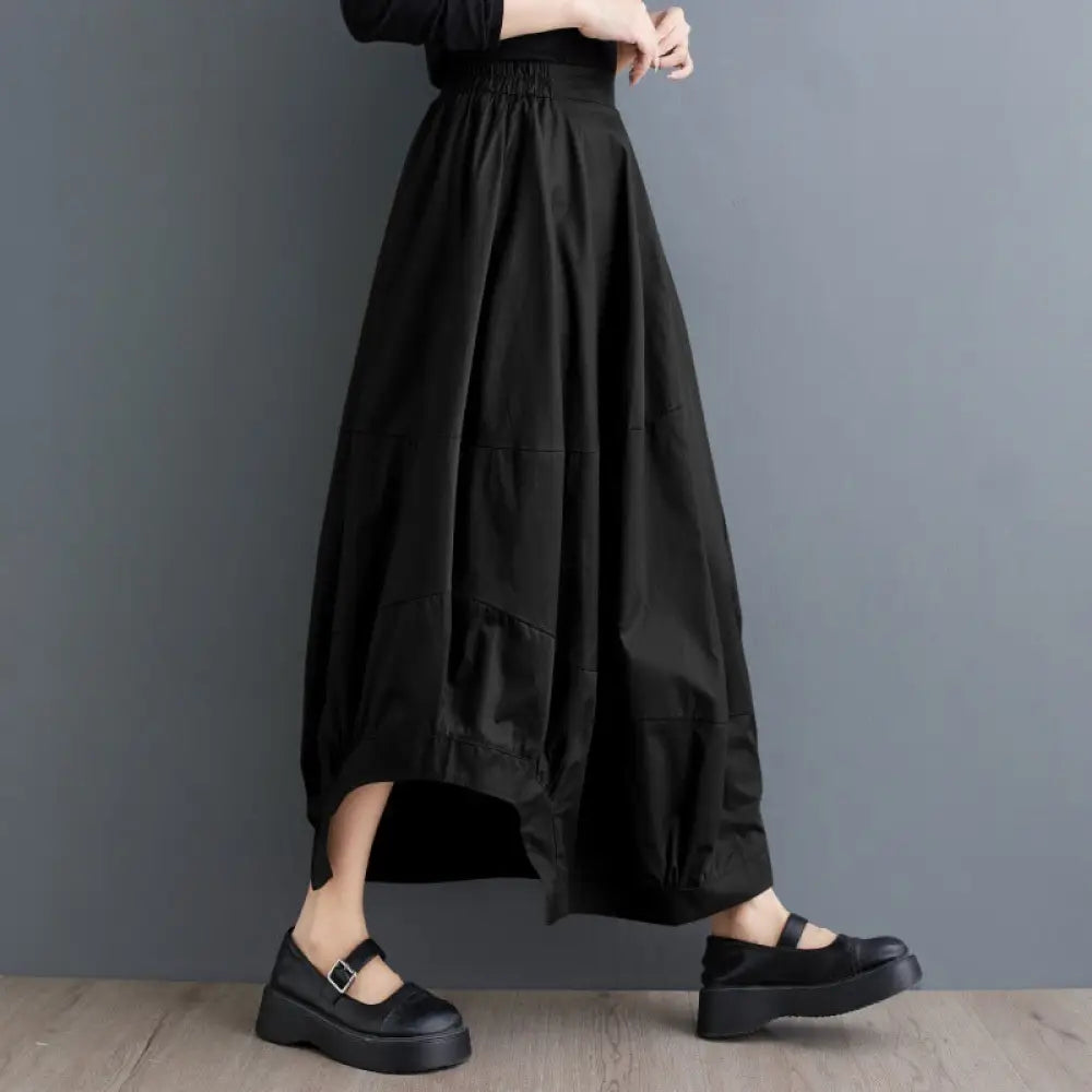 Splicing High Waisted Lantern Skirt | Loose Irregular Flower Bud Half Skirt | same ANTHEM - black / one size