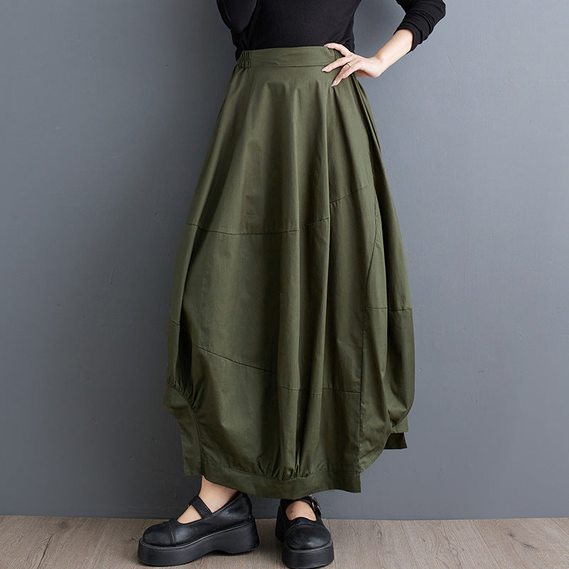Splicing High Waisted Lantern Skirt | Loose Irregular Flower Bud Half Skirt | same ANTHEM - green / one size