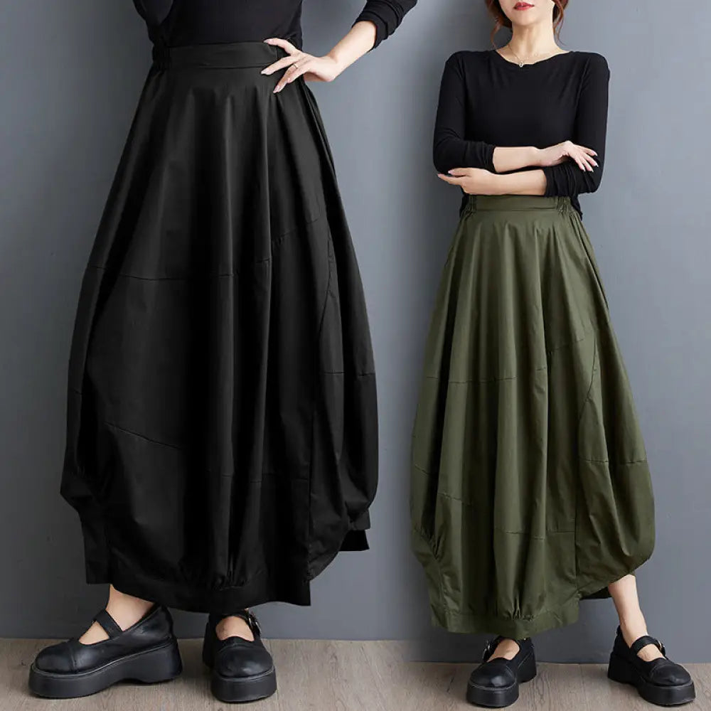 Splicing High Waisted Lantern Skirt | Loose Irregular Flower Bud Half Skirt | same ANTHEM