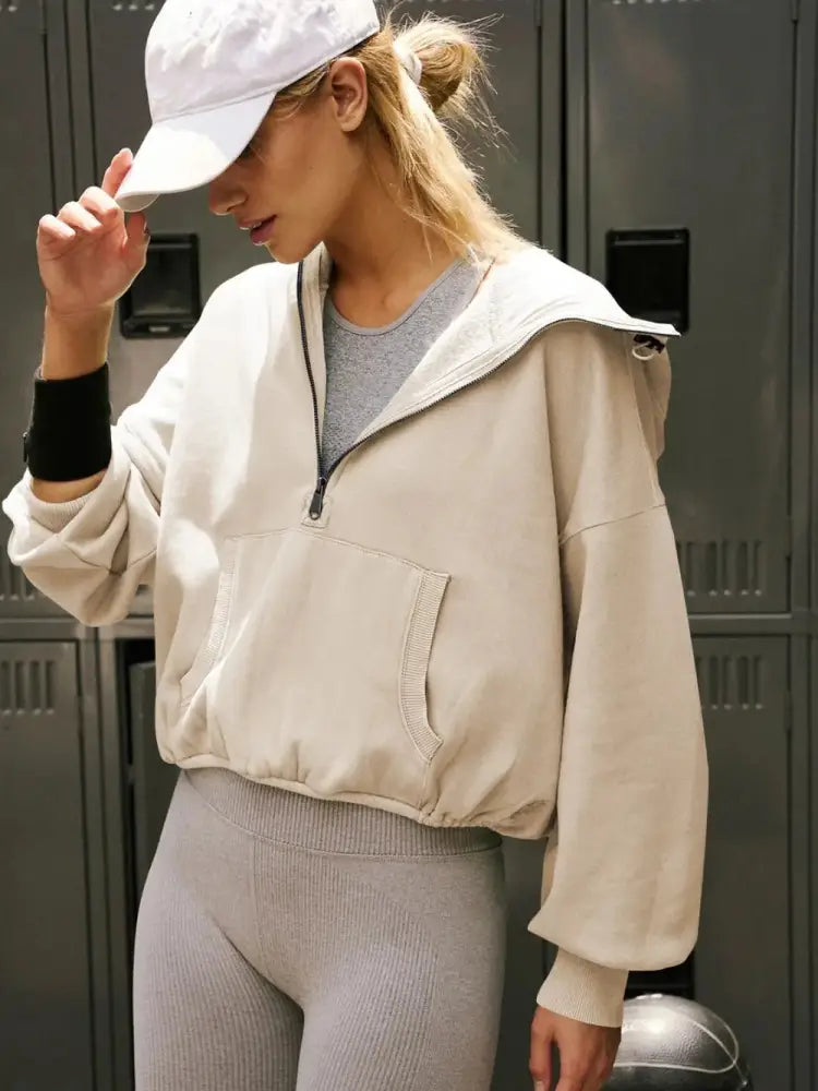 Sports Hoodie Jacket – Casual Chic Streetwear for Women | same ANTHEM - Cream / XL
