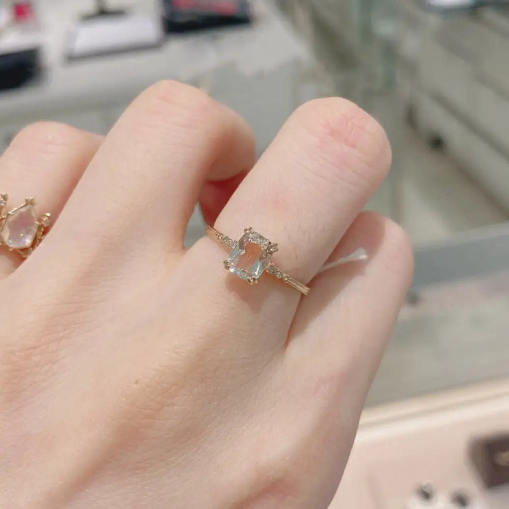 Square Rock Sugar Crystal Ring | Boho Soulmate Jewelry | Same Anthem - White / 5