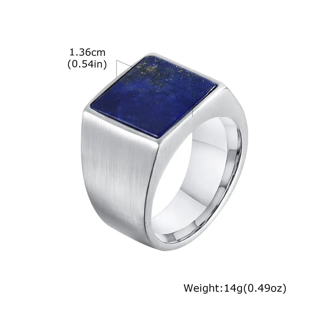 Square Seal Stainless Steel Ring – same ANTHEM. Statement Soulmate Jewelry for Men - Lapis Lazuli / US No10