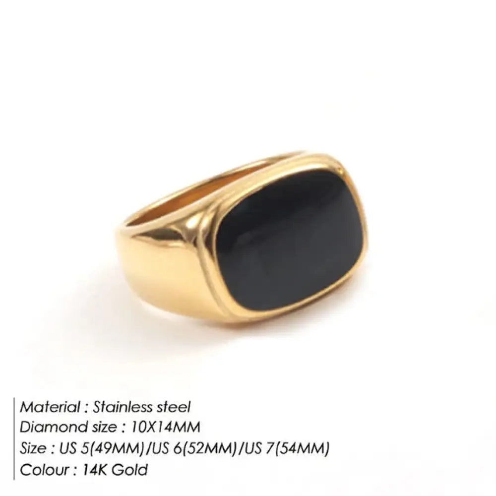 Square Vintage Shell Ring – White Gold Stainless Steel | same ANTHEM - 7 / black gold color