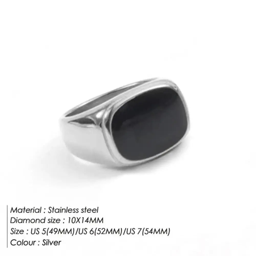 Square Vintage Shell Ring – White Gold Stainless Steel | same ANTHEM - 5 / black silver color