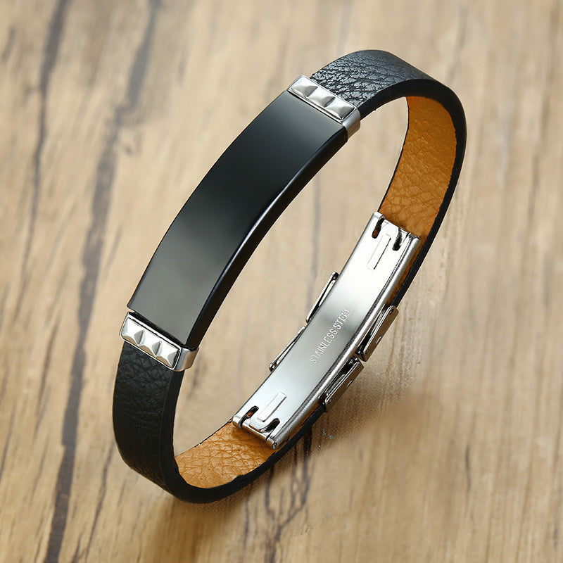 Stainless Steel Bent Leather Bracelet – same ANTHEM. Soulmate Streetwear for Men - Bracelet
