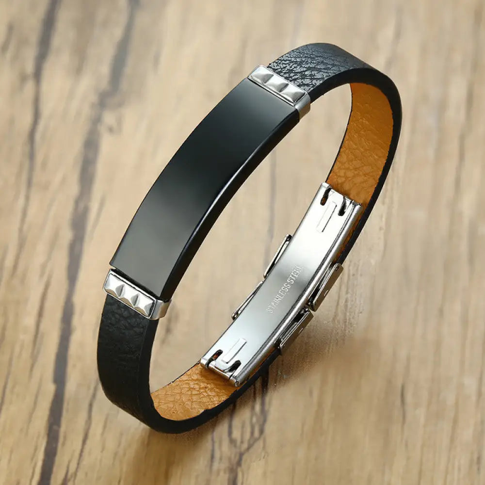 Stainless Steel Bent Leather Bracelet – same ANTHEM. Soulmate Streetwear for Men - Bracelet