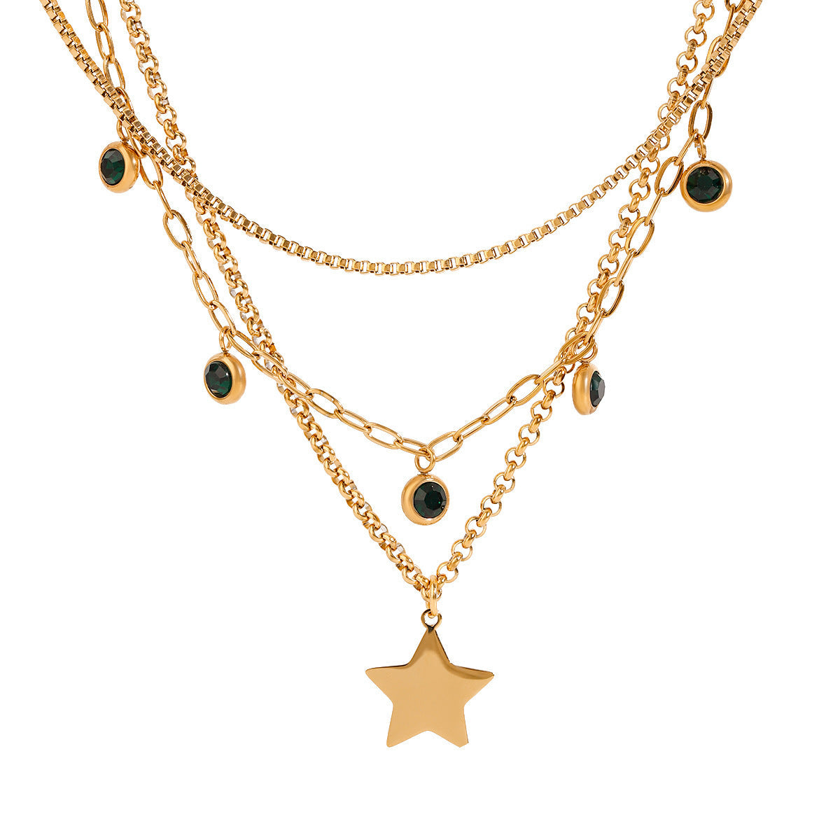 Stainless Steel Multi-layer Rhinestone Pendant Twin Necklace | Chic Boho Statement Jewellery | same ANTHEM - JDN2410053