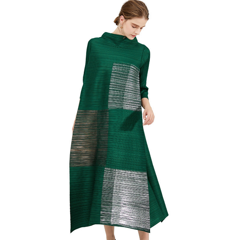 Stand Collar Gilded Loose Dress | same ANTHEM. - Dark Green / One size