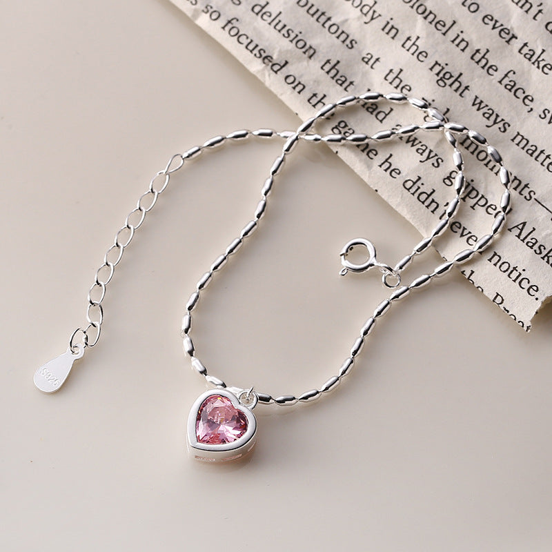 Sterling Silver Pink Heart Anklet – Soulmate Jewellery for Her | same ANTHEM. - Pink / 925 Silver