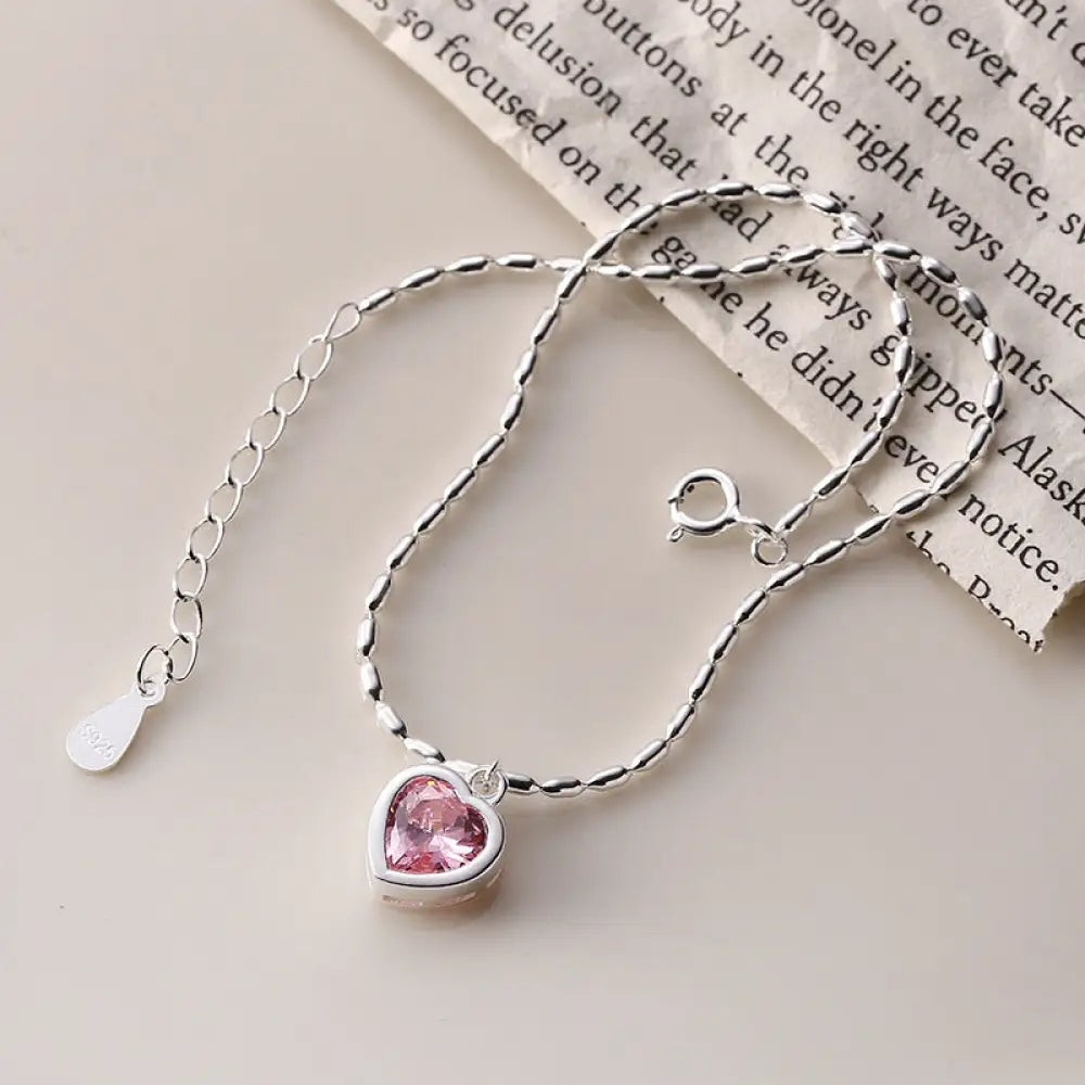 Sterling Silver Pink Heart Anklet – Soulmate Jewellery for Her | same ANTHEM. - Pink / 925 Silver