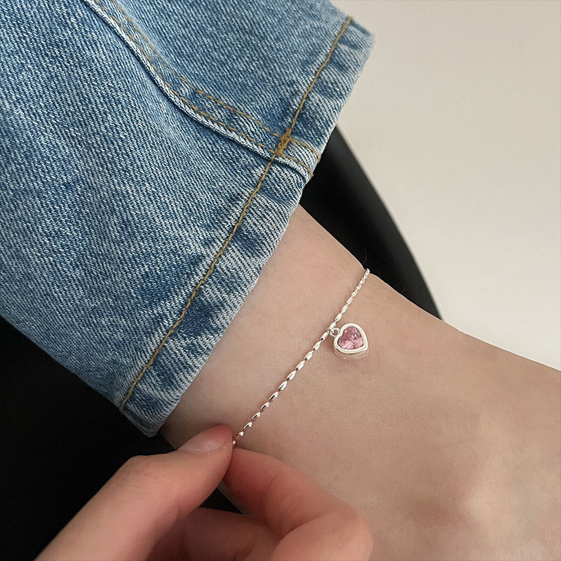Sterling Silver Pink Heart Anklet – Soulmate Jewellery for Her | same ANTHEM. - Pink / 925 Silver