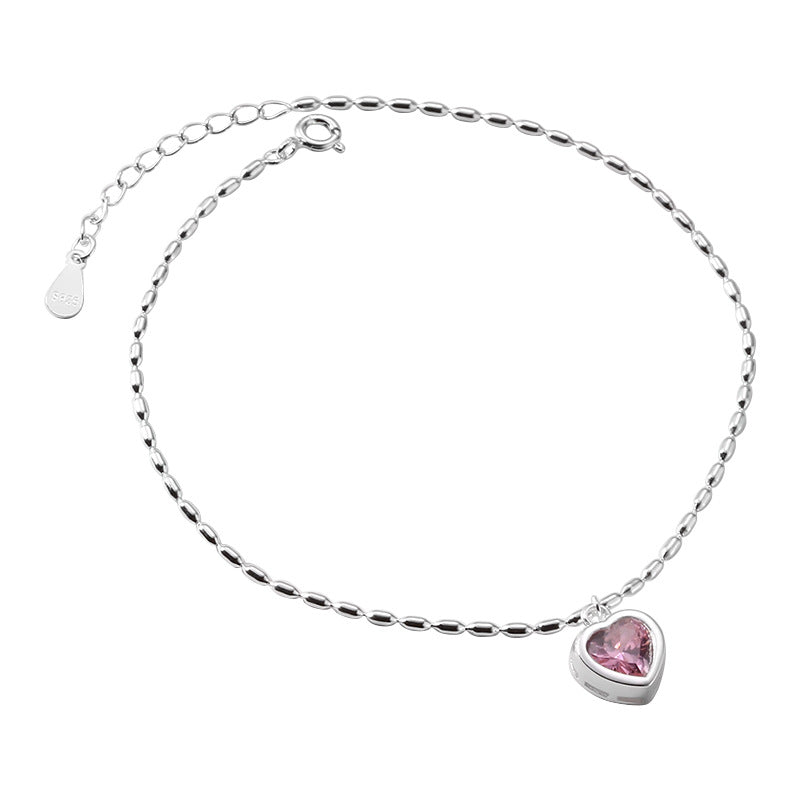 Sterling Silver Pink Heart Anklet – Soulmate Jewellery for Her | same ANTHEM. - Pink / 925 Silver