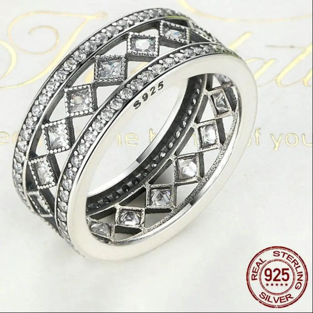 Sterling Silver Square Vintage Fascination Clear CZ Big Ring | same ANTHEM