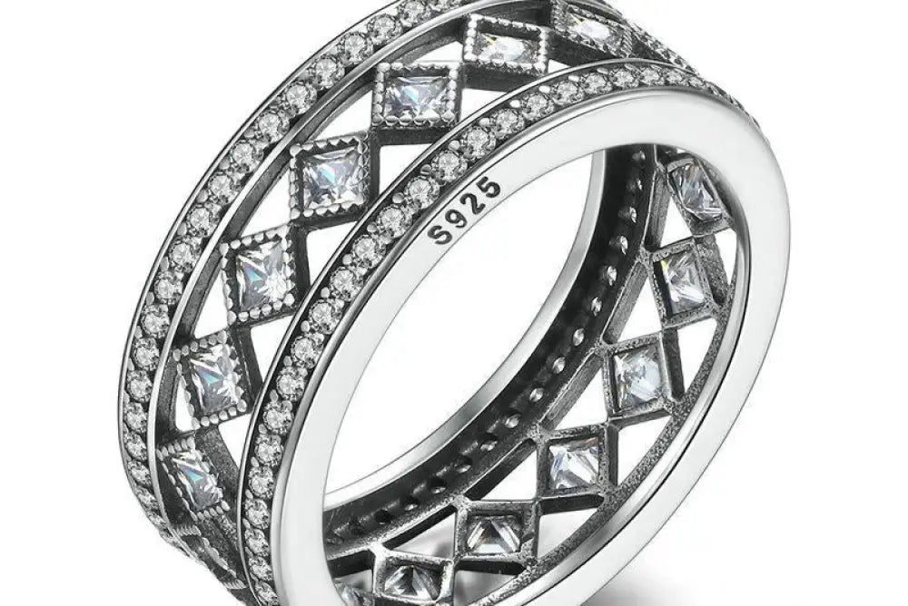 Sterling Silver Square Vintage Fascination Clear CZ Big Ring | same ANTHEM