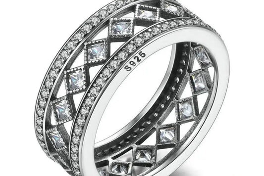 Sterling Silver Square Vintage Fascination Clear CZ Big Ring | same ANTHEM