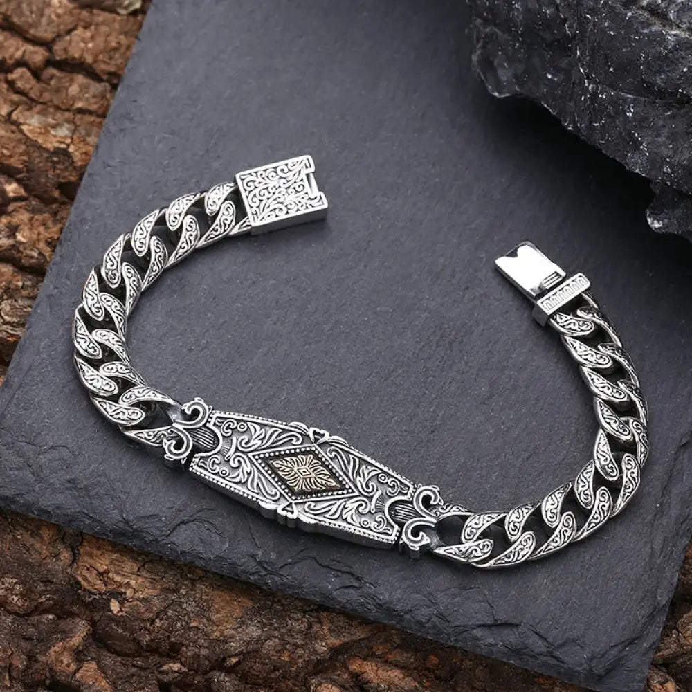 Sterling Silver Tang Grass Bracelet for Men – same ANTHEM. Statement Streetwear - 20cm / 925 Silver