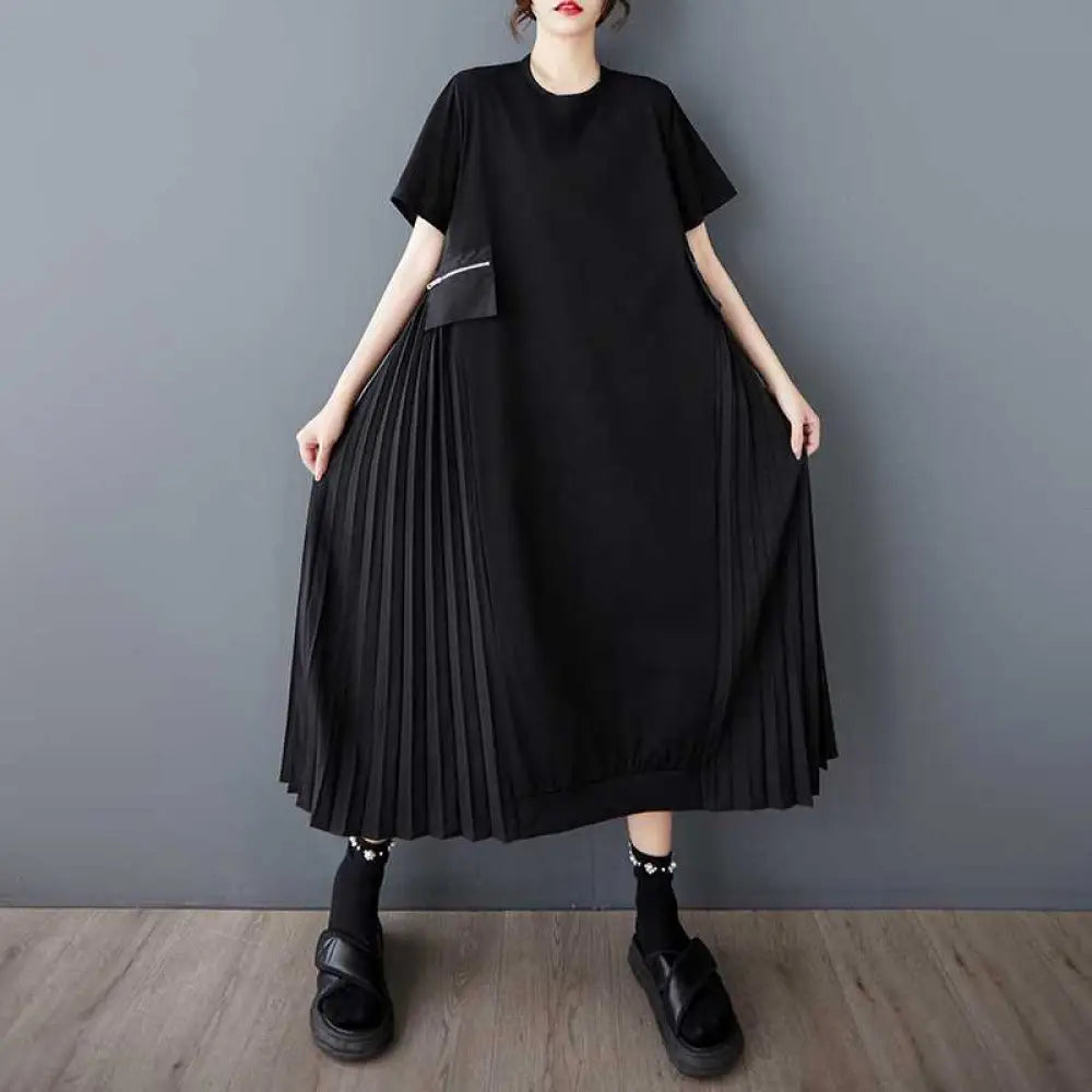 Stitching Temperament Short Sleeve Dress – Classy Casual for Soulmates | Same ANTHEM - Black / Free Size
