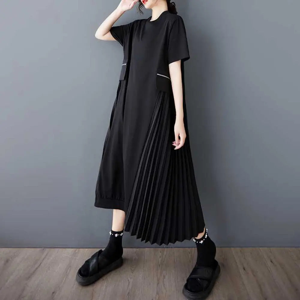 Stitching Temperament Short Sleeve Dress – Classy Casual for Soulmates | Same ANTHEM - Black / Free Size