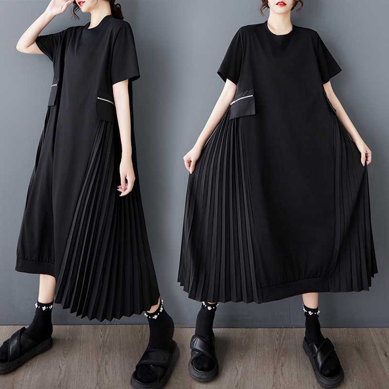 Stitching Temperament Short Sleeve Dress – Classy Casual for Soulmates | Same ANTHEM - Black / Free Size