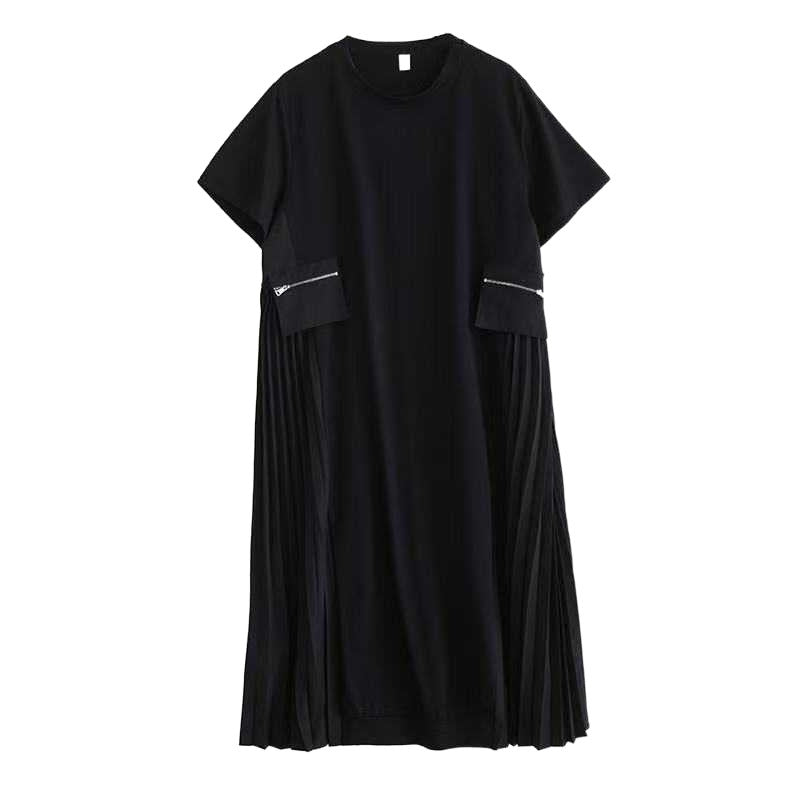 Stitching Temperament Short Sleeve Dress – Classy Casual for Soulmates | Same ANTHEM - Black / Free Size
