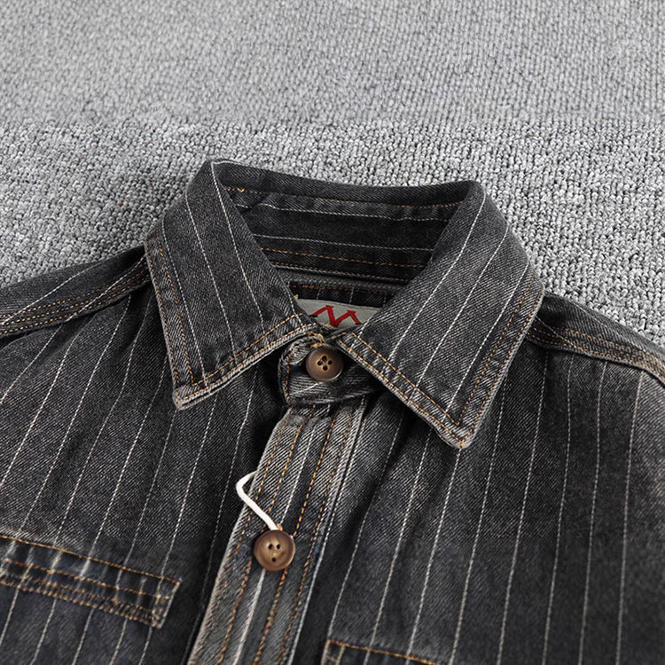 Striped Black & Gray Denim Shirt – Casual Cool Layer for Every Day | same ANTHEM - Shirt