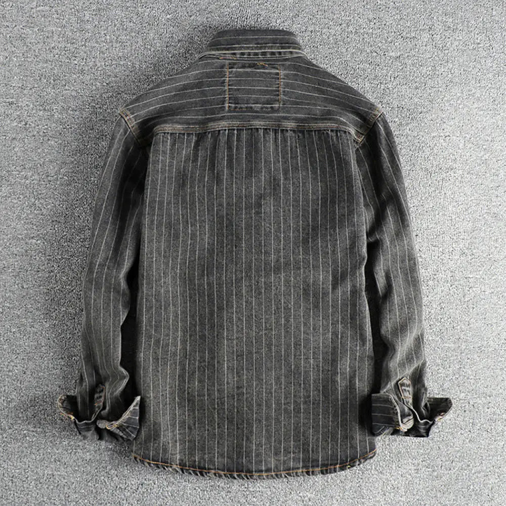 Striped Black & Gray Denim Shirt – Casual Cool Layer for Every Day | same ANTHEM - Shirt